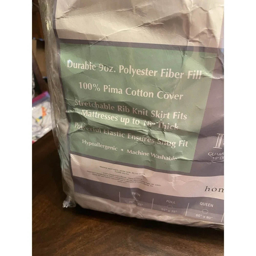 Home Classics Pima Cotton 300 Thread Count Twin Mattress Pad New